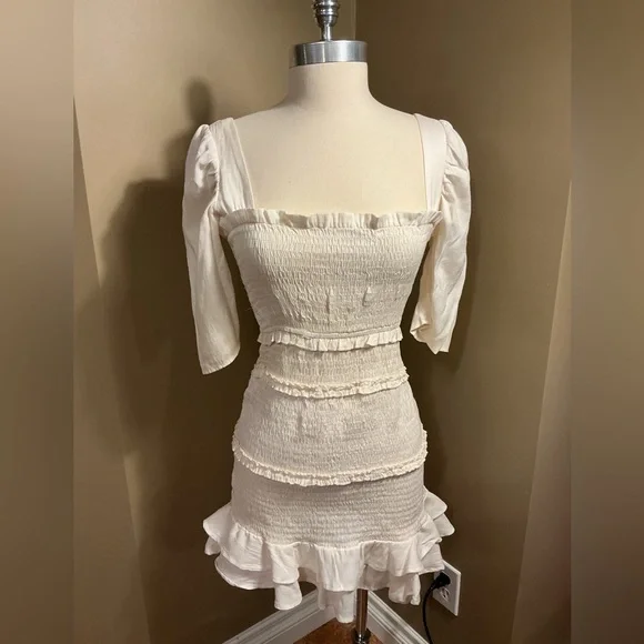 White Ruffled Smocked Dress - Picture 2 of 3